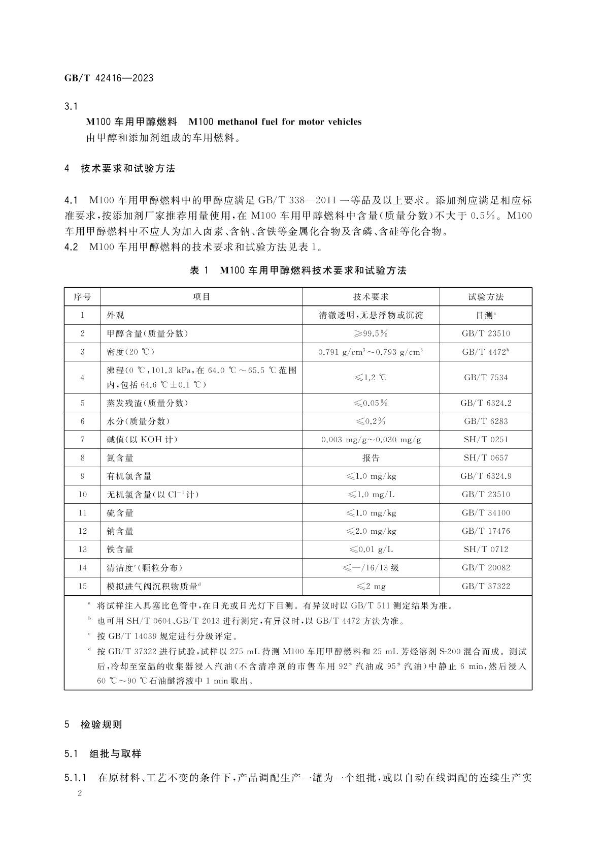 m100甲醇燃料国家标准